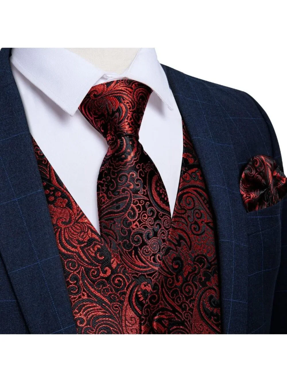 Elegant Silk Paisley Vest & Necktie Set - 6PCS Pre-tied Bow Tie for Weddings